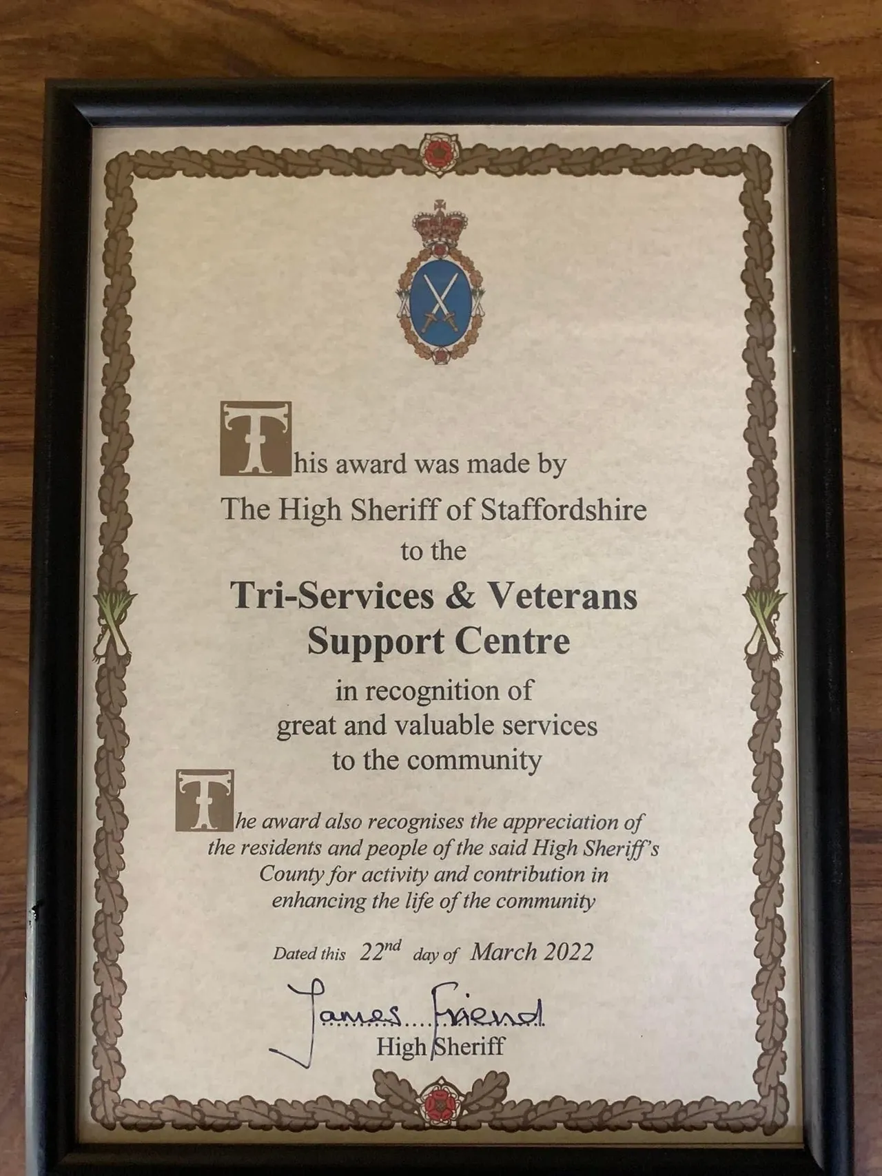 Tri Services Veteran Support Centre | High Sheriff Award